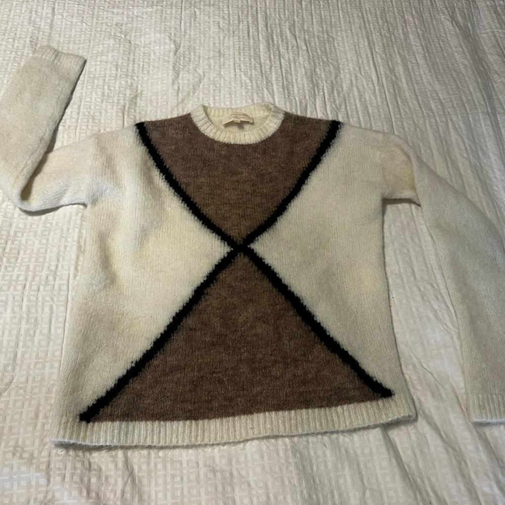 Sezane Cream and Brown Sweater